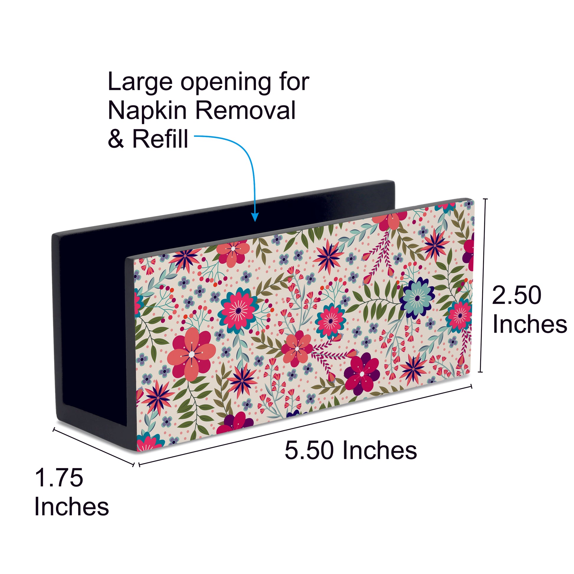 Teen Floral Tissue Stand 1.5" x 5.5" x 2.5" - Dimension Image