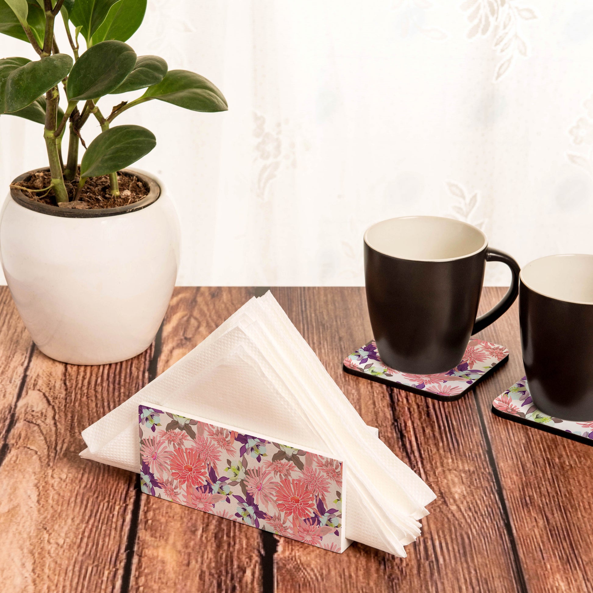 Pink Asters Tissue Stand 1.5" x 5.5" x 2.5" - Lifestyle Image