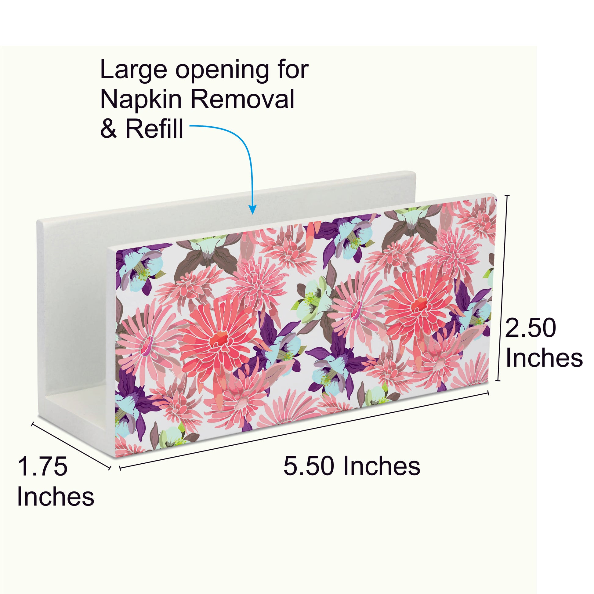Pink Asters Tissue Stand 1.5" x 5.5" x 2.5" - Dimension Image